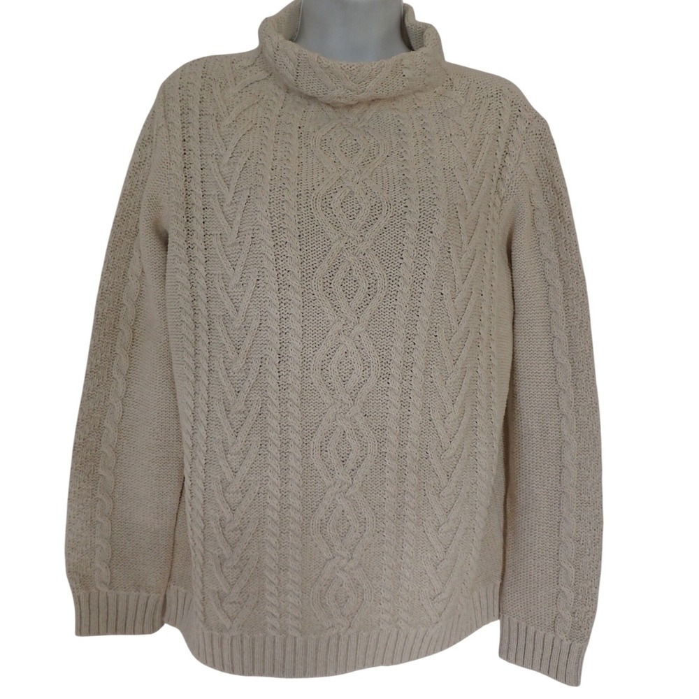 Cotton‎ Country by Parkhurst Mock Neck Cable Knit Sweater Women M Ivory Classic